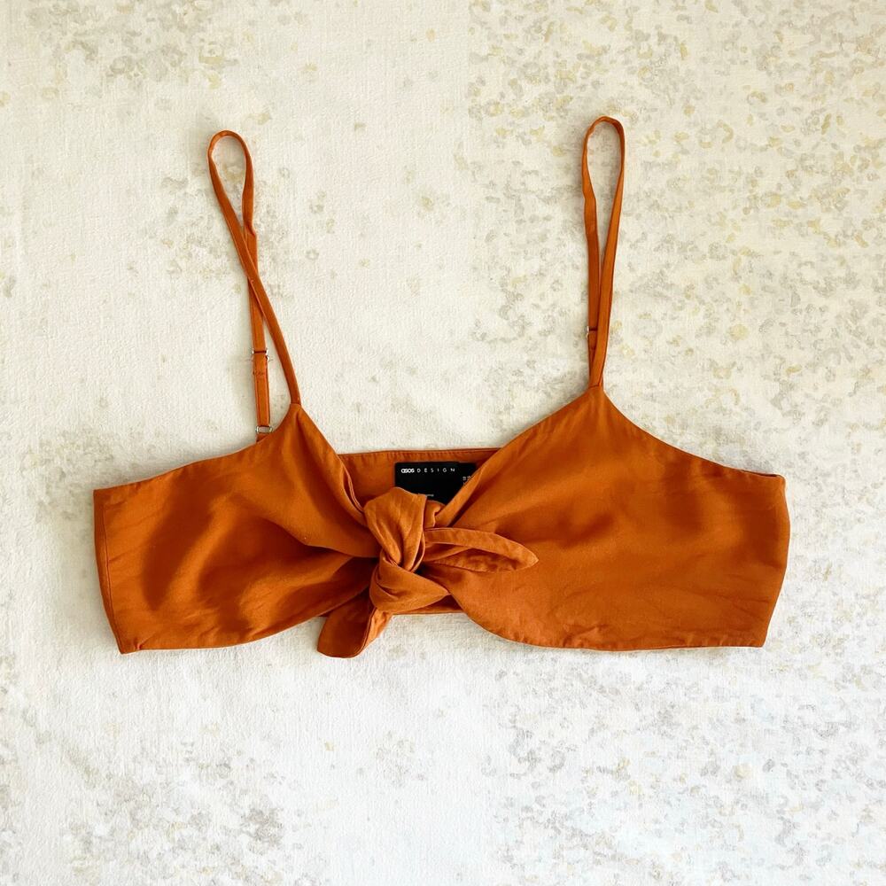 Asos Tie Front Bralet Bralette Size 14 Orange Brown Boho Bohemian Festival